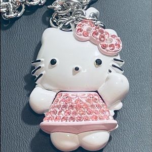 Hello Kitty Fashion 3-D Enameled Pink Rhinestone Necklace Puffy Silver